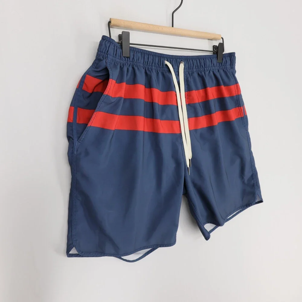 Fair Harbor Anchor Swim Trunks Mens XL Navy Blue Striped Breezeknit Liner